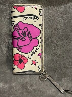 Coach Floral Zip-Around Wallet in Pink, Fuchsia and Metallic